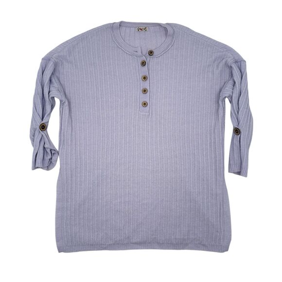 Free People Around the Clock Oversized Ribbed Henley Sweater XS Lavender Lounge - Picture 2 of 11